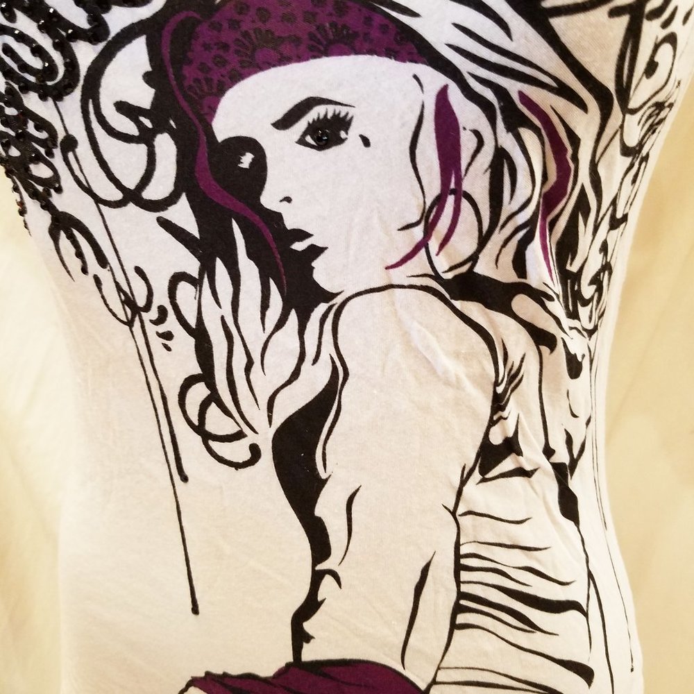CRASH and BURN 3/4 sleeved T SHIRT with Rhinestones S M L - Picture 2 of 4